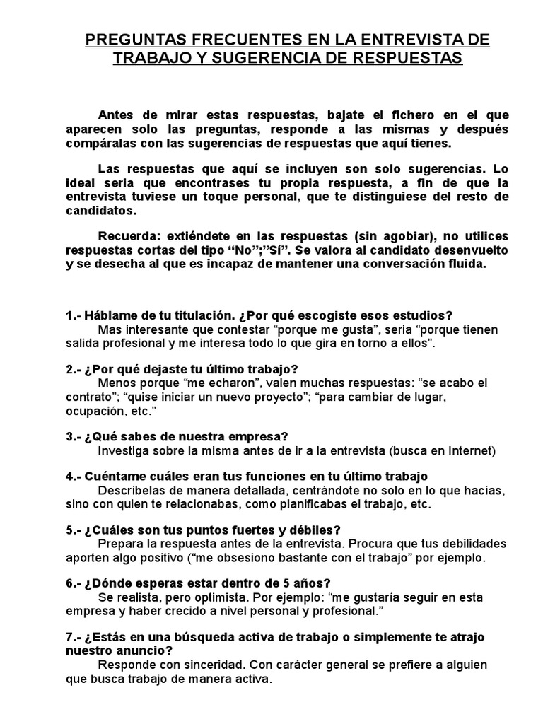 respuestas en una entrevista de trabajo